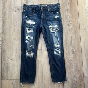 American Eagle Jegging Crop Distressed Blue Jeans Size 12 Womens Never Worn